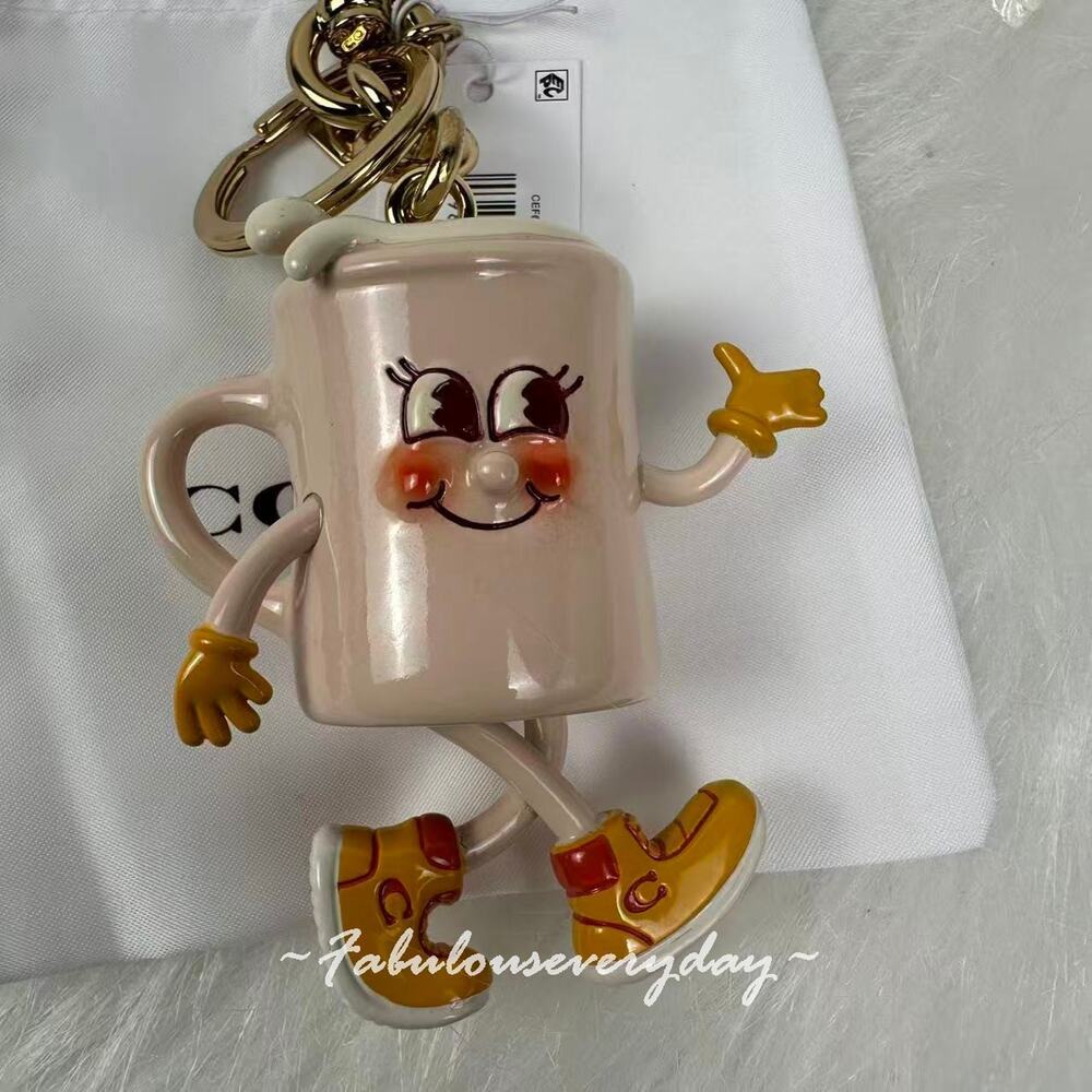 COACH Coffee Cup Bag Charm Lil Miss Jo In Resin With Key Ring NWT - Picture 2 of 6